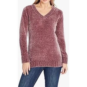 Orvis Womens Chenille V Neck Pullover‎ Tunic Sweater Chunky Plushy Mauve Sz M